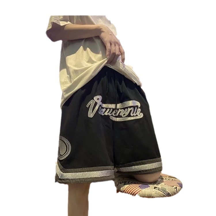 Pantalones cortos casuales de verano para hombres, marca de moda, color sólido, contraste simple, tendencia, tubo recto suelto, pantalones deportivos de cinco puntos