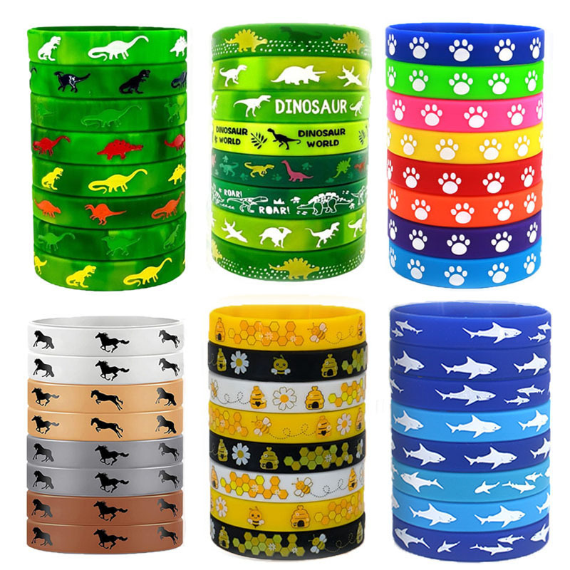 Cross-Border Supply of Dinosaur, Horse, Dog, Bee, Shark, Animal Theme Silicone Bracelets, Children's Cartoon Rubber Wristbands