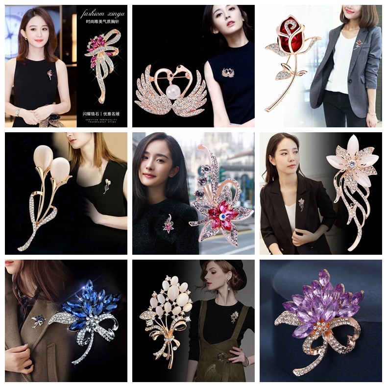 Diamante incrustado flor de cristal broche de aleación con cuentas ramillete de moda elegante perla rhinestone cristal flor broche al por mayor image 3