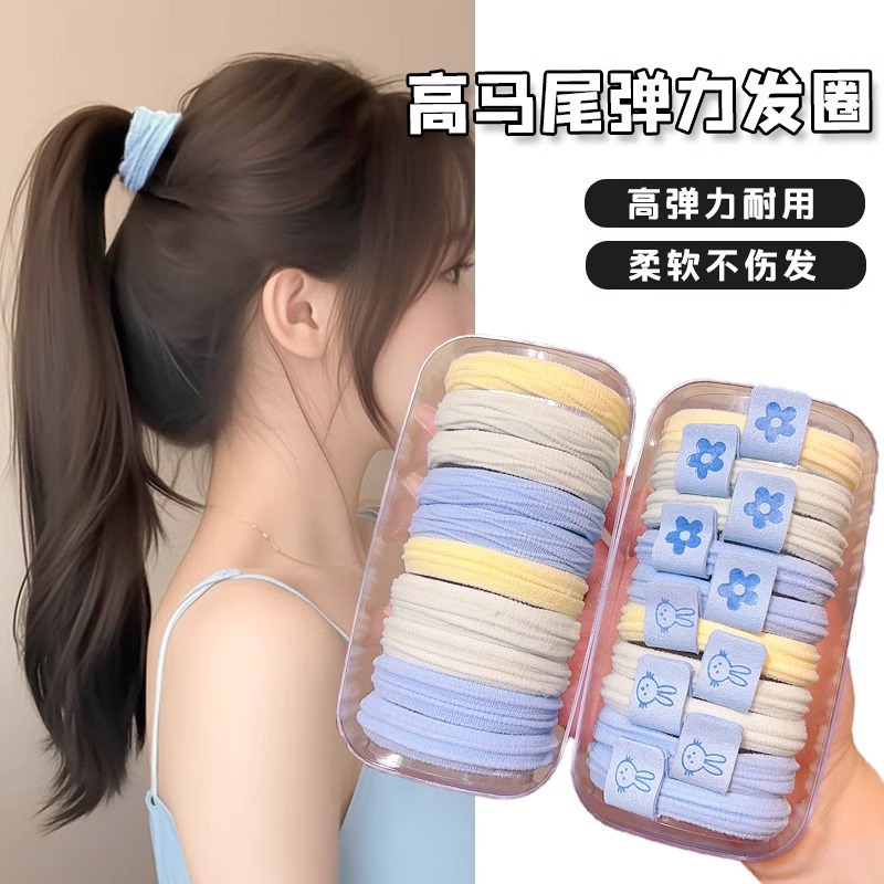 Cuerdas de cabello azul de sal marina de niña alta elástica suave glutinosa no daña cabello alto cabello de cola de caballo cuerdas de cabeza gruesas y gruesas bandas de goma tocado