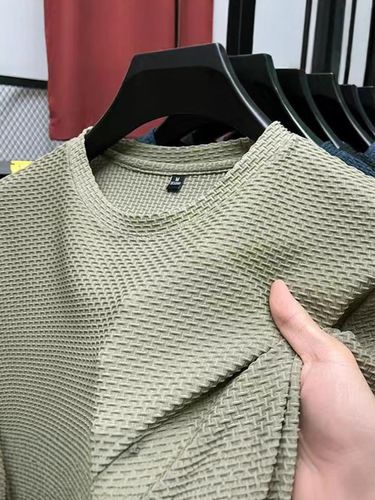Original thin bamboo node ice silk men's short sleeve summer elastic slim fit comfortable cool feeling top casual trendy