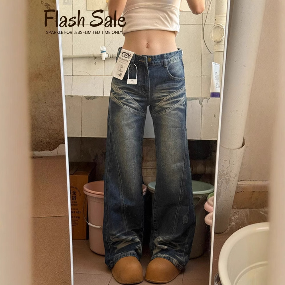 2026 New Low-Waist American-Style Retro Flared Jeans with Wide Legs, Loose Straight-Cut Flared Pants with a Non-Tight-Fitting Design