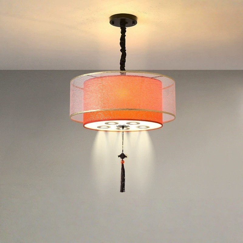 新款新中式中国风带射灯餐饮吊灯咖啡厅国潮包房饭店湘菜馆红色灯