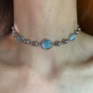 Hot Girl Dopamine Necklace Accessories Female Blue Round Beaded White Clavicle Chain Light Luxury High-End Necklace Necklace