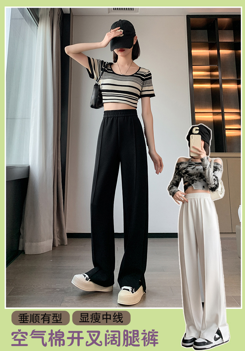Slit narrow air cotton wide-leg pants for women, 2023 new high-waisted drape floor-length pants, slimming straight casual pants pic 1