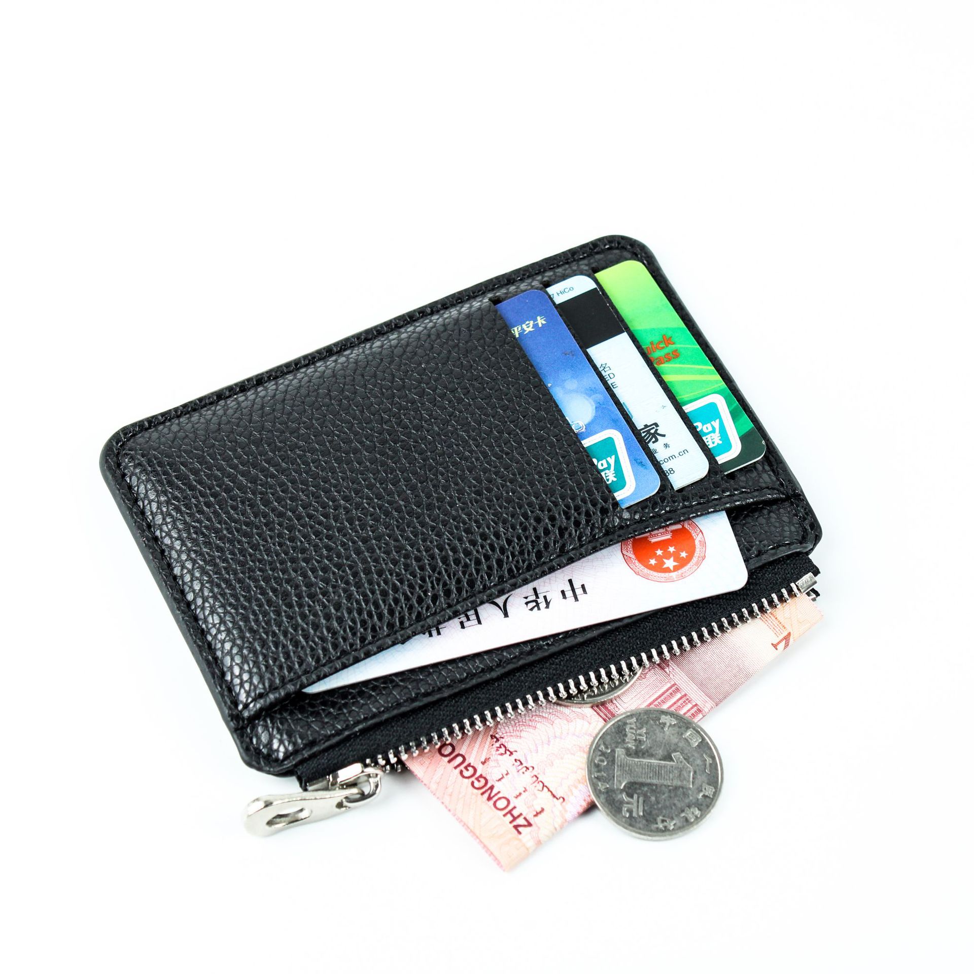 New hot-selling fashion vertical style casual card wallet zipper multi-card position zero wallet multifunctional lychee pattern card clip wholesale 