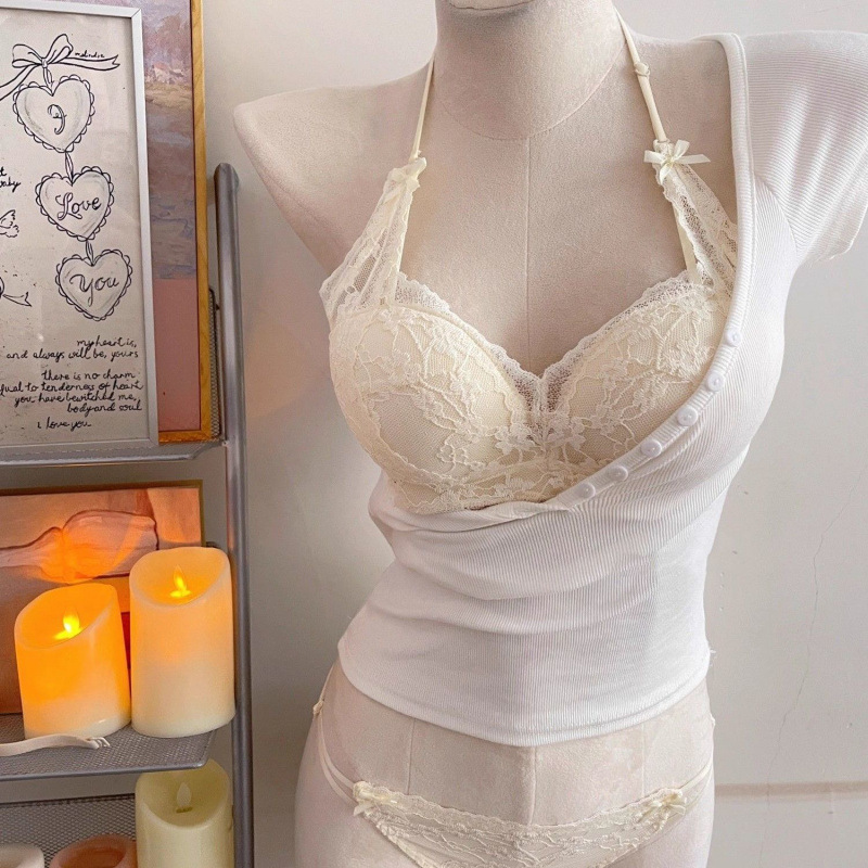 Heart-Obsessed Sexy Pure Desire Halterneck Lace Intimates for Women with Small Breasts Gathered to Make Them Look Bigger Without Steel Rims to Control Secondary Breasts Bra