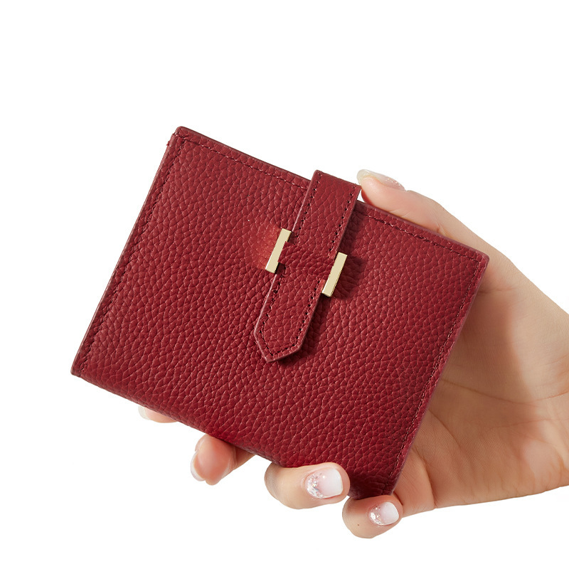 H Buckle First-Layer Cowhide New Wallet Women's Short Foldableing Coin Purse Driver's License Card Holder Large Capacity Multi-Functional Card Holder H Buckle First-Layer Cowhide New Wallet Women's Short Foldableing Coin Purse Driver's License Card Holder Large Capacity Multi-Functional Card Holder