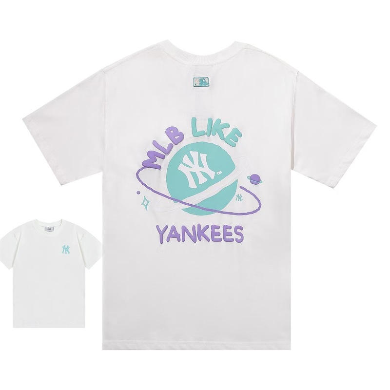 クロスボーダー MLB&NY ベーシックプリント高品質レディース T メンズ半袖コレクション共同ブランドの純綿通気性ボトリングシャツ|undefined