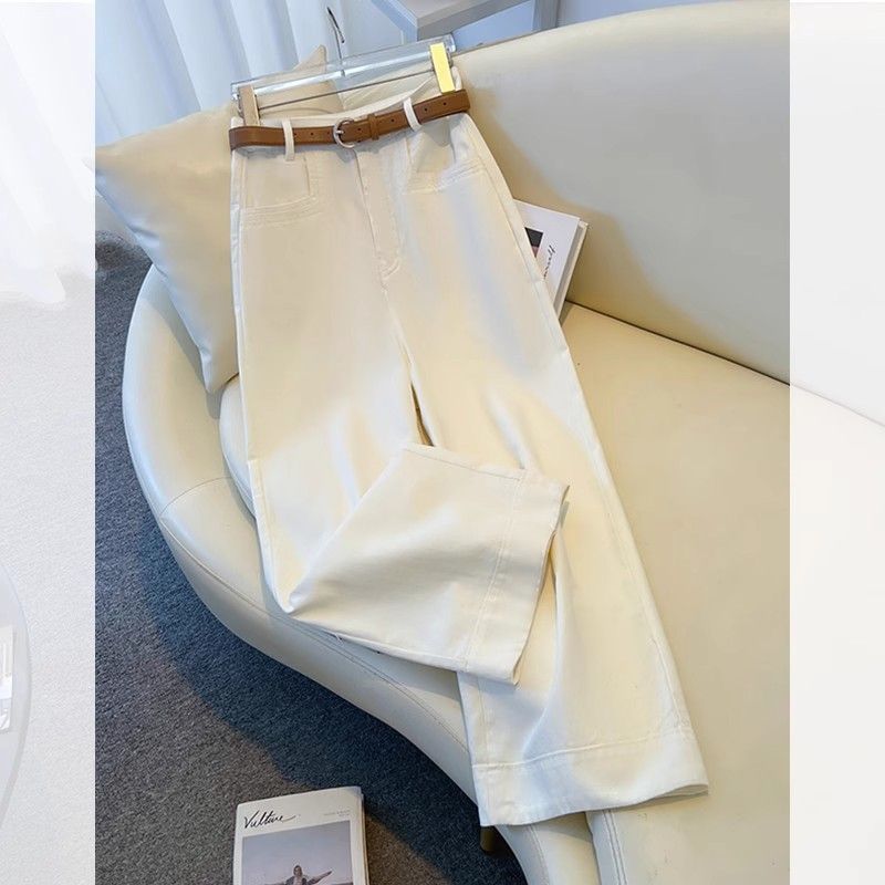 White Straight Leg Jeans Women's Summer 2025 New Explosions Small Narrow Nine-point Thin Wide Leg Pants