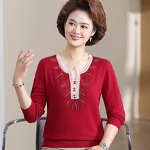 高档妈妈装洋气毛衣女秋冬内搭针织打底衫中老年人春秋款长袖上衣