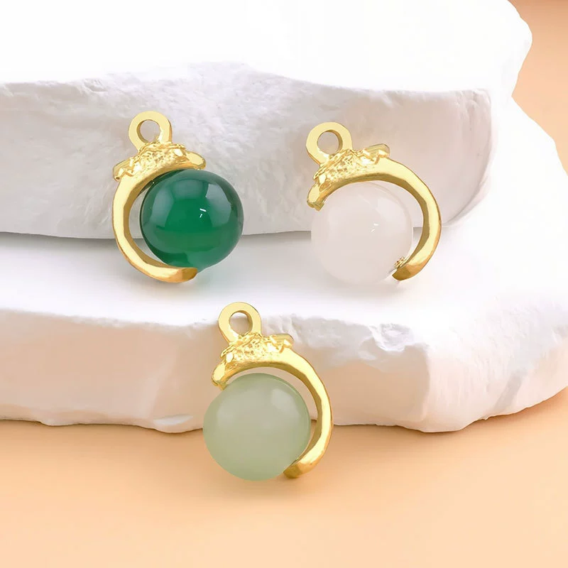 Круглая бусина в форме полумесяца, металлические украшения, имитация нефрита, стеклянные поделки, костюм Тан, Cheongsam, династия Хань, парчовый декоративный кулон, одежда