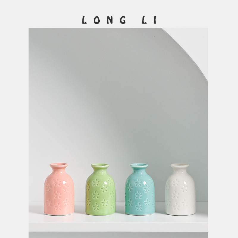 隆利瓷典陶瓷香薰瓶創意家居迷你陶瓷花瓶擺件裝飾水培花瓶小花插