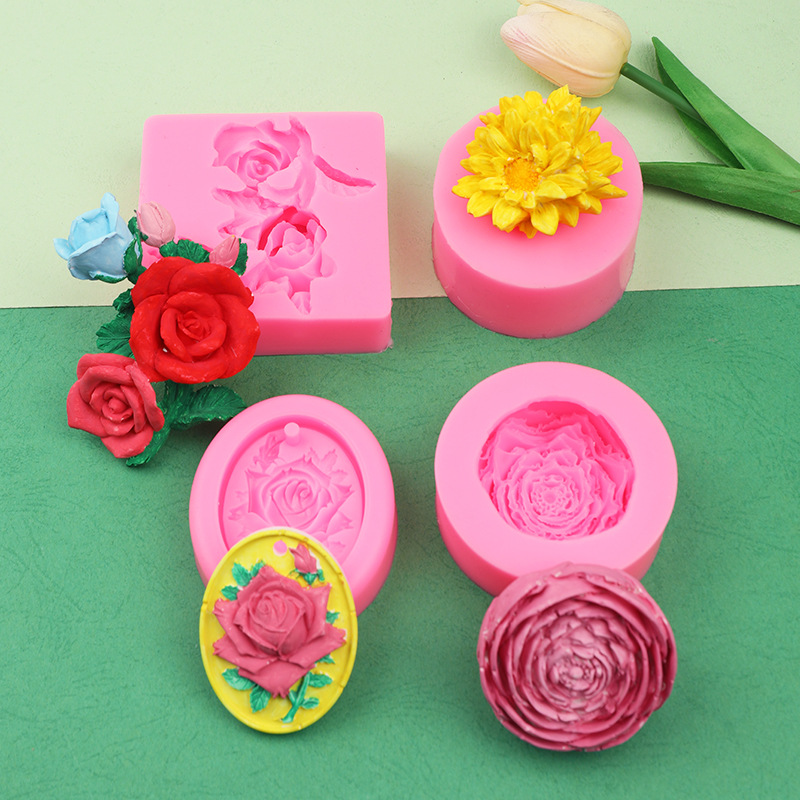 Agujero tridimensional rosa margarita flor brote silicona molde hecho a mano yeso epoxi decoración decorativa molde vela