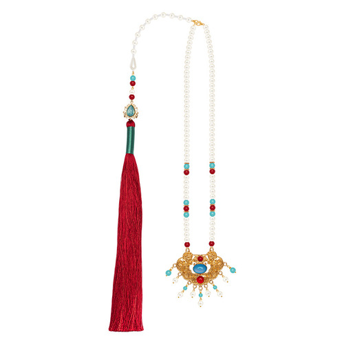 Horse-faced skirt necklace, plain-made necklace with cloud back, long tassels, soft necklace, Hanfu accessories 18.9GF072