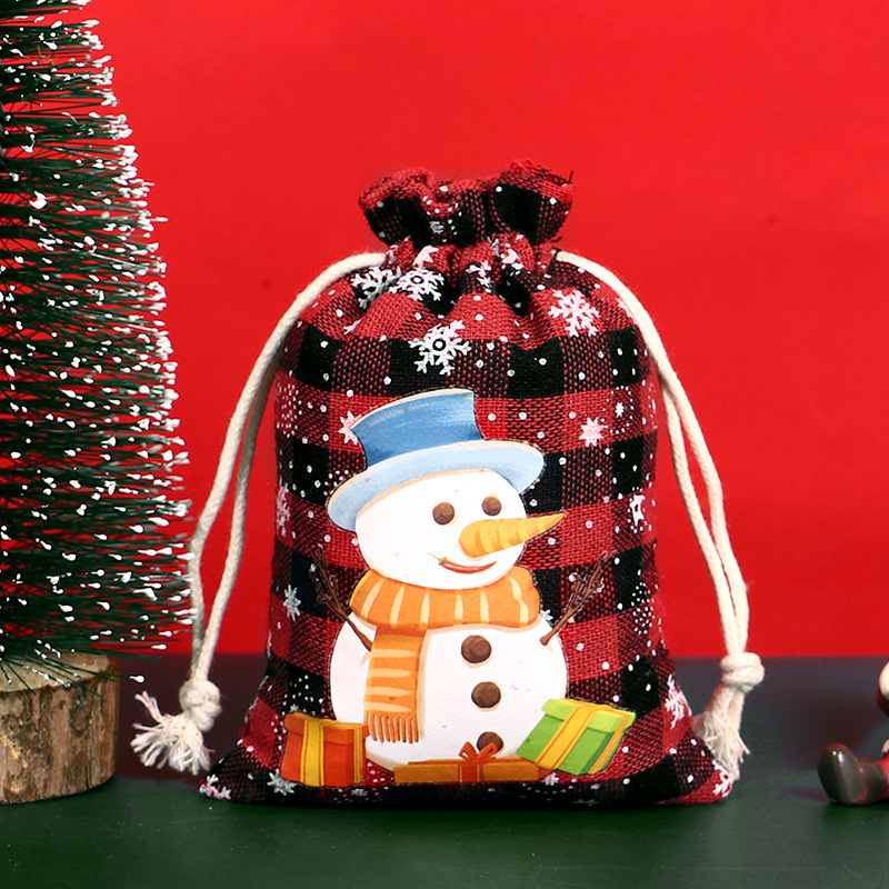 Bolsa de algodón a cuadros de Navidad con cordón Bolsa de embalaje de regalo de caramelo de Navidad Calendario de Adviento bolsa pequeña al por mayor