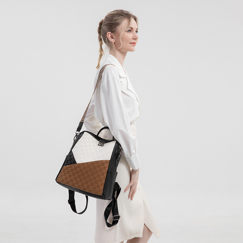 Embossed Chessboard Checkerboard New Backpack Women Trend Multi functional Single Shoulder for College Students_voghion.com