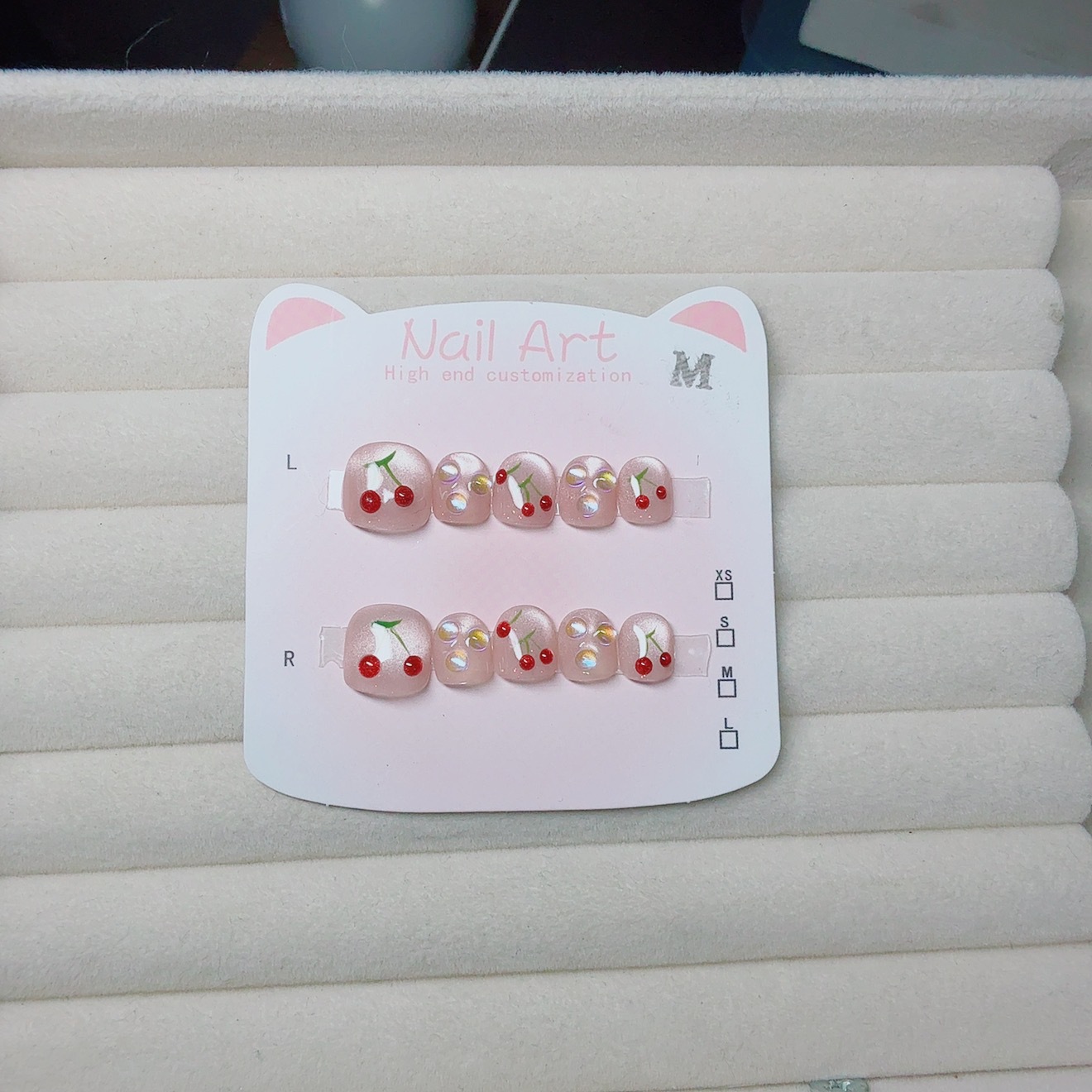 儿童穿戴甲小樱桃美甲贴清新可爱奶油飘带蝴蝶结背胶防水指甲贴