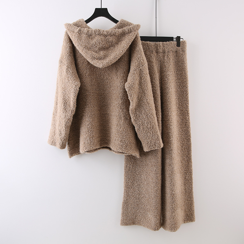 Naisterõivad laisk väike kootud ülikond naistele sügis ja talv Maillard kannab moodne kampsun laia säärega püksid kaheosaline ülikond_voghion.com