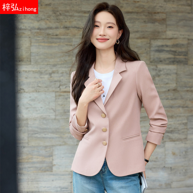 Light Pink Small Suit Jacket for Women Spring and Autum 2025 New Korean Style Slim Fit High-End Fashion Suit Top