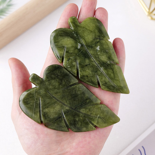 Natural jade leaf carvings, hand-carved handles, desktop green leaves and green plants, crystal crafts ornaments, wholesale