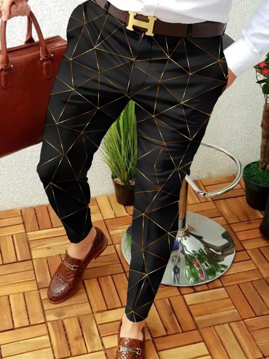2023 estación independiente transfronteriza europea y americana nuevo patrón casual de los hombres impreso Mediados de cintura traje casual pantalones micro pantalones elásticos