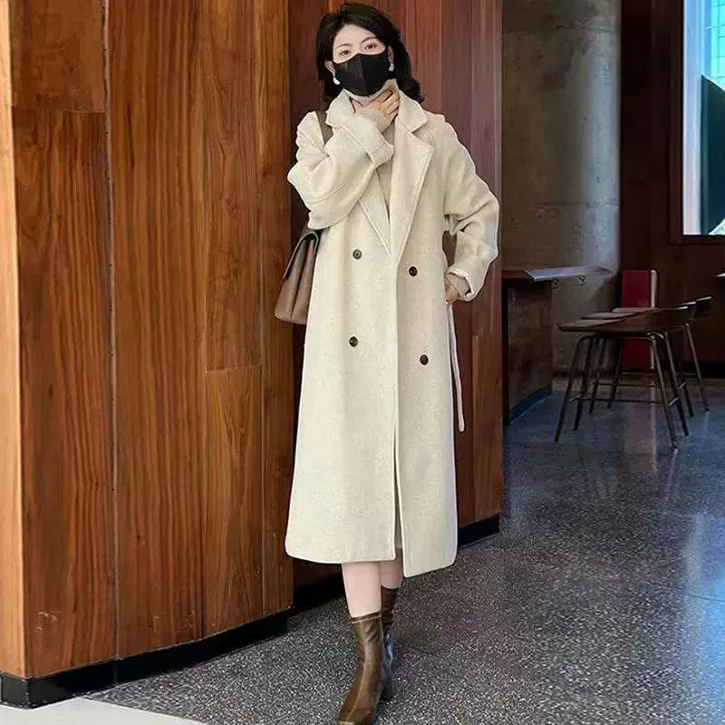 Пальто средней длины из шерсти с quilтованной бархатной подкладкой, oversize плюс-размеры (M–3XL)
