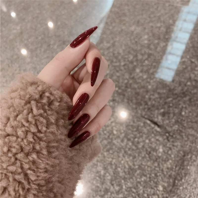 Cs-56 Artistic Pointed Wine Red Wearable Nail Stickers 24 Pieces Finished False Nail Tips Wholesale Style to Enhance Elegance Cross-Border Cs-56 Artistic Pointed Wine Red Wearable Nail Stickers 24 Pieces Finished False Nail Tips Wholesale Style to Enhance Elegance Cross-Border