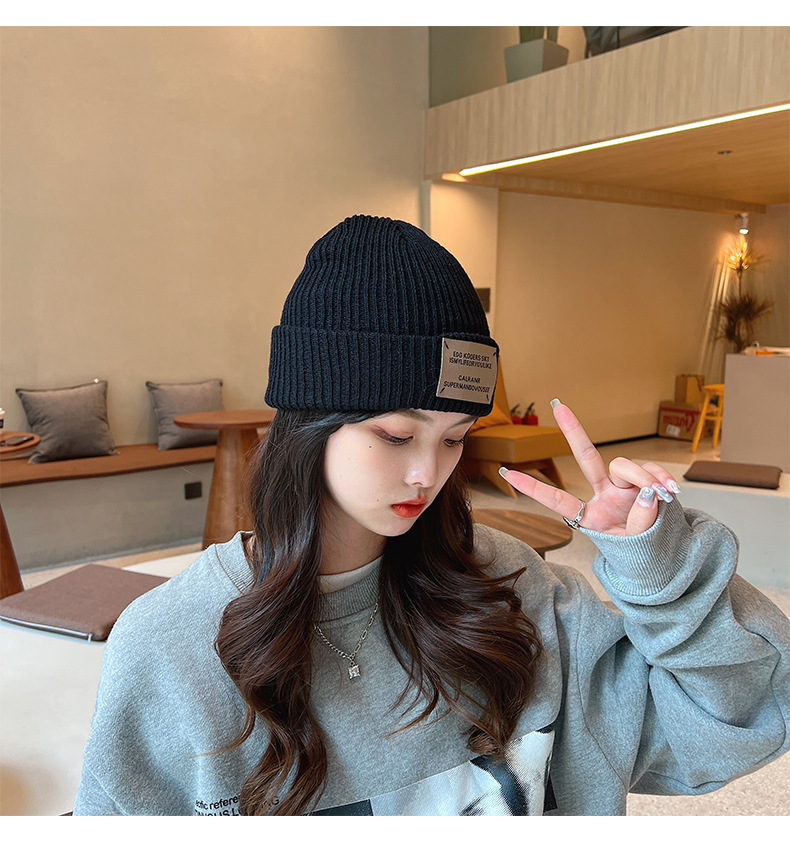 Winer Warm Whie Knied For Women And Men Wih Pach Leers, Vinage Syle, Large Head Circumference, Cold Weaher_voghion.com