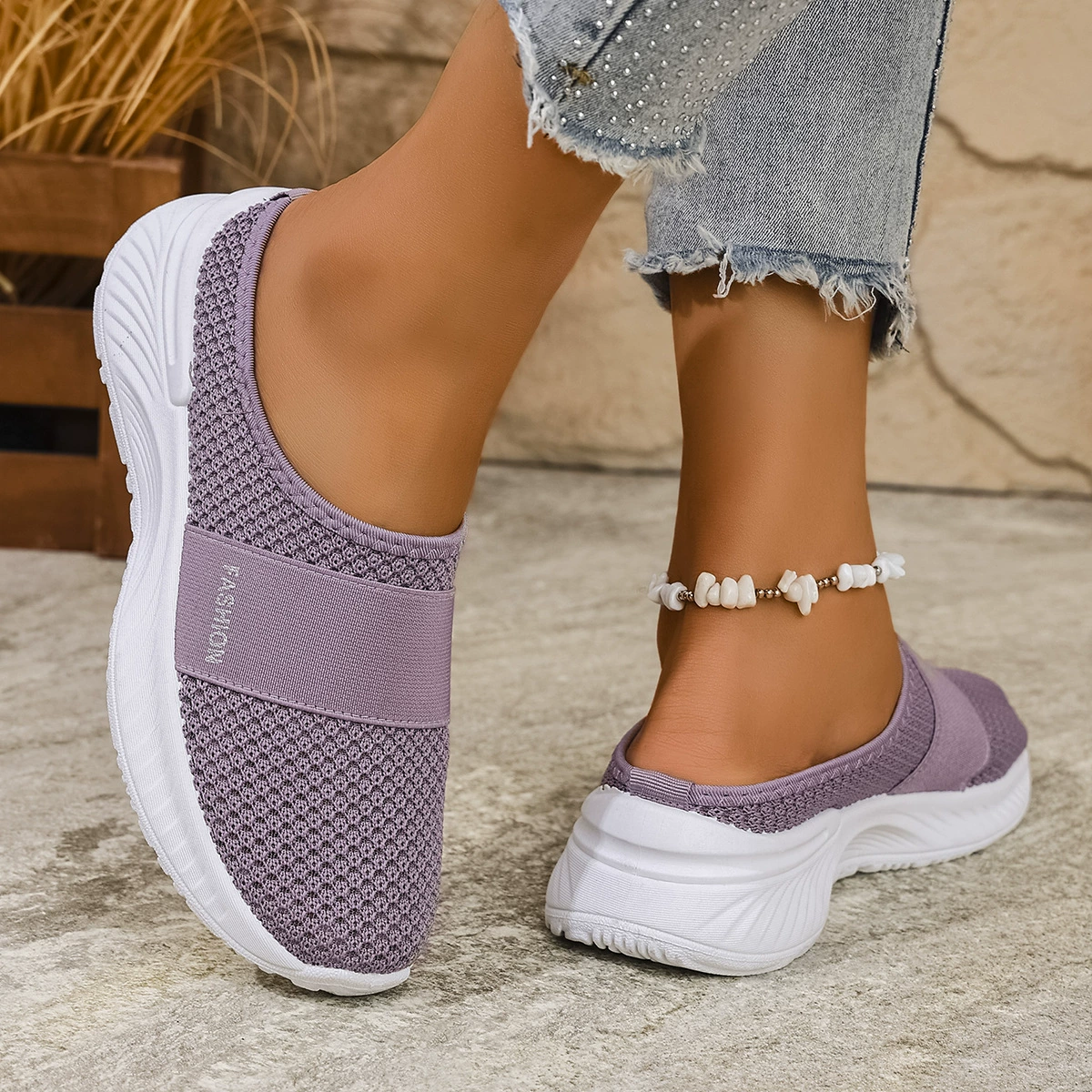 Женские дышащие туфли на Slip-On, легкая трикотажная сетка, повседневная весна–лето (размеры 36–43)