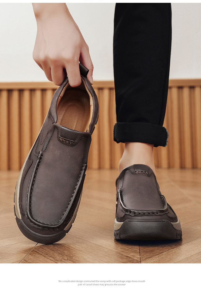 Giày lười nam đế dày da thoáng khí chống mài mòn cổ thấp gót 3 cm — Nâu sẫm, màu đen chi tiết 13