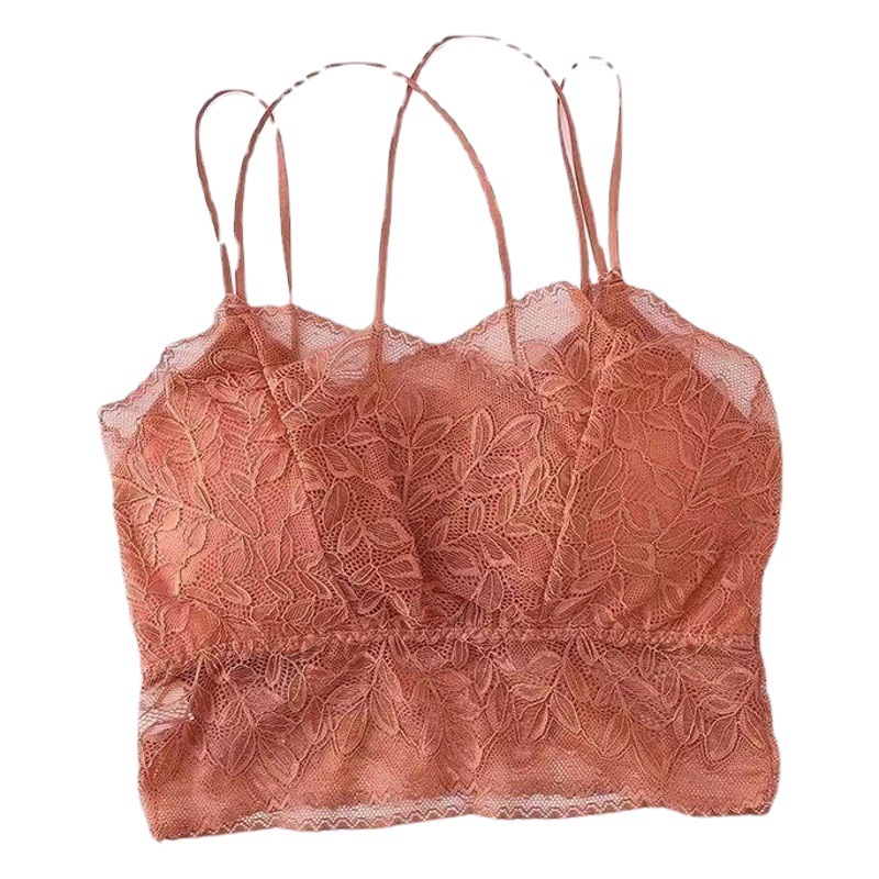 Belleza de la espalda de encaje camisola de las mujeres inalámbrica de una sola pieza base de almohadilla de pecho más tamaño camisola tubo superior