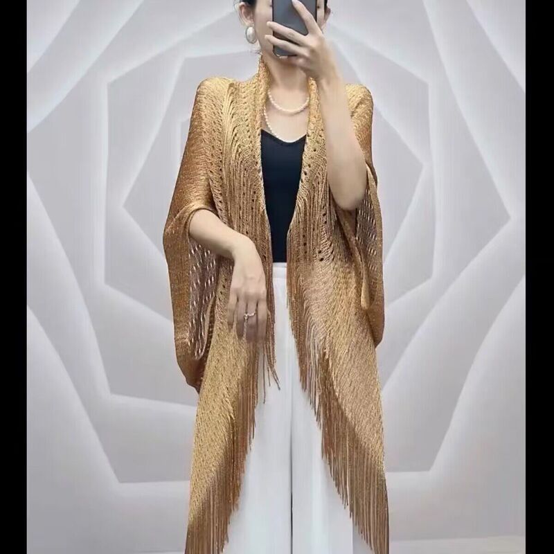 Explosions gold and silver silk hollow tassel shawl women's summer thin fashion sunscreen ice silk cardigan manufacturers wholesale