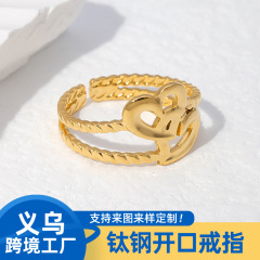 跨境歐美愛心形開口鈦鋼戒指女不鏽鋼指環簡約設計感金屬戒指批發