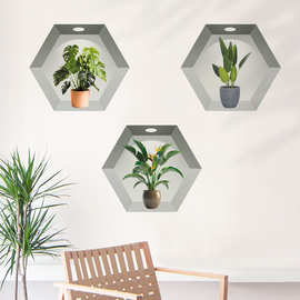 3d文艺立体盆栽绿植花卉三联画客厅玄关装饰墙洞修补墙贴纸 39029