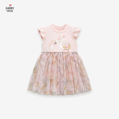 Fairy tales Western-style net dress for girls, pure cotton short-sleeved children's summer dress, cute princess dress for girls