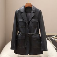 少量服饰2025秋冬季新款PU皮衣女休闲西装领中长款风衣皮夹克外套