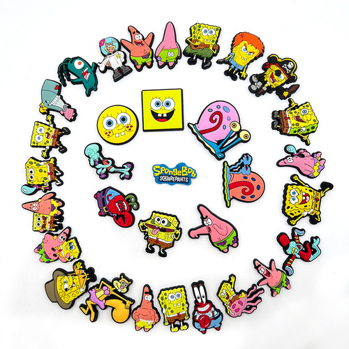 SpongeBob SquarePants Series PVC Soft Shoes Flower Shoes Buckle Croc Shoes Decorative Buckle Amazon AliExpress Shoe Accessories