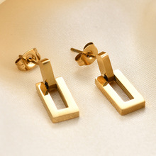 不锈钢ins镂空7MM长方形耳坠18K金女士耳环饰品时尚钛钢配饰批发