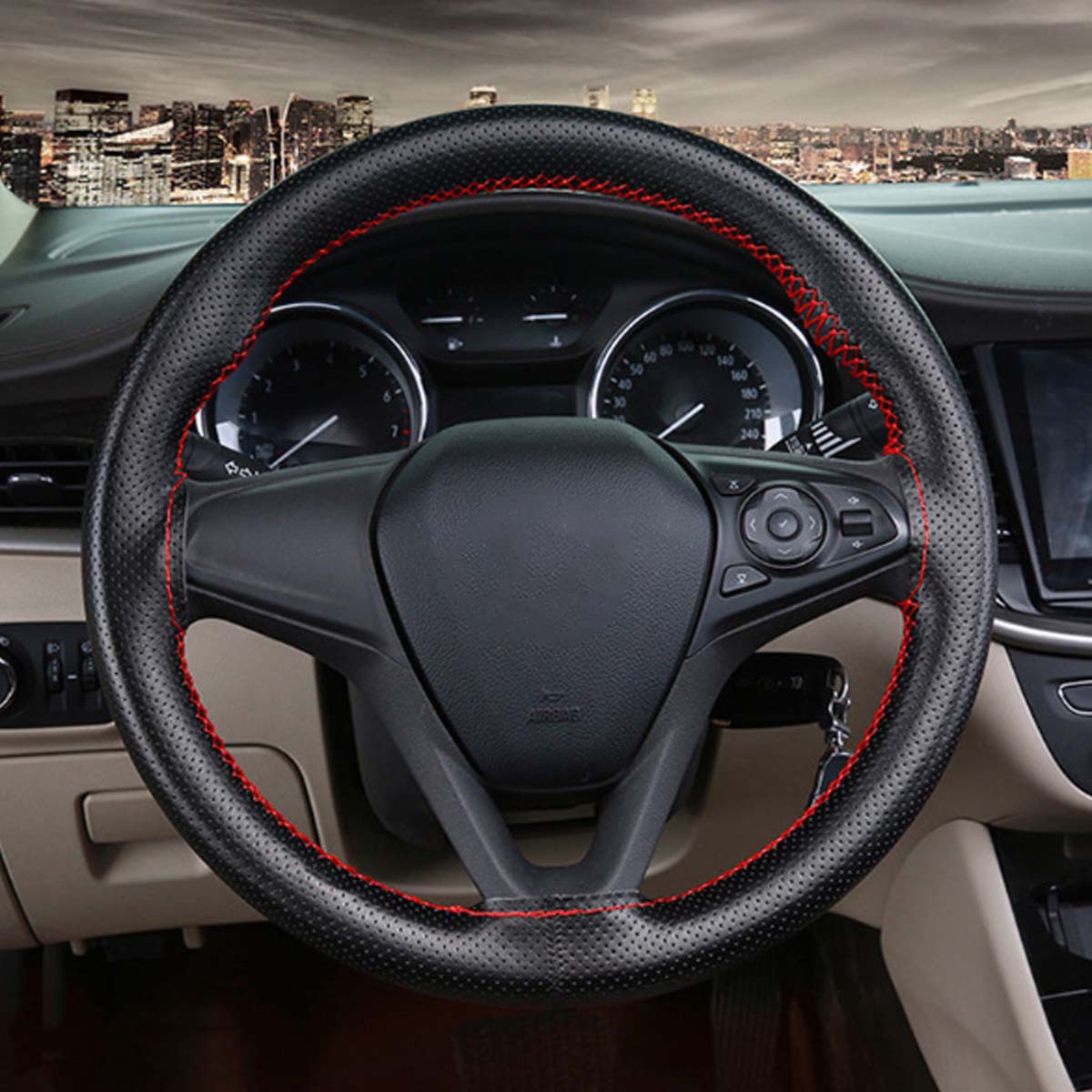 Fabricante de cubierta de volante de automóvil de fibra al por mayor de cuatro estaciones, cubierta de mango cosida a mano, nueva cubierta de cuero antideslizante y cómoda