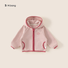 邦选女童外套粉色加绒可爱宝宝衣服冬款童装拉链衫连帽儿童上衣