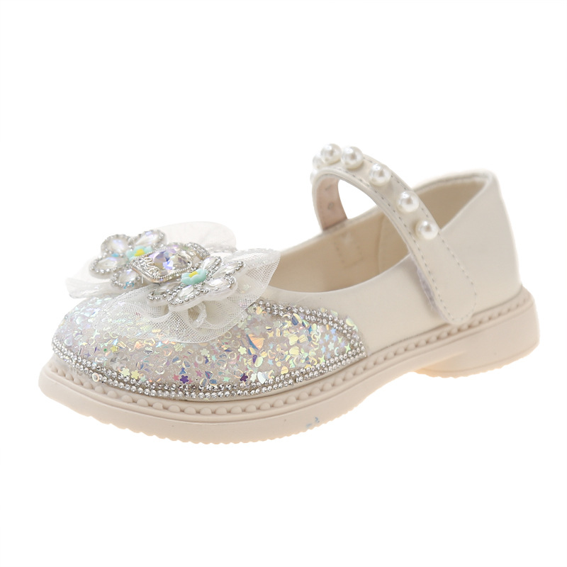 Zapatos de cuero de niñas princesa de niños zapatos de cristal de otoño 2025 nuevos zapatos casuales de niñas zapatos de espectáculo de diamantes de niñas