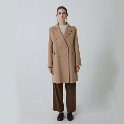 现货2022冬季新品韩版时尚气质双排扣中长款羊毛双面呢大衣女批发|ru