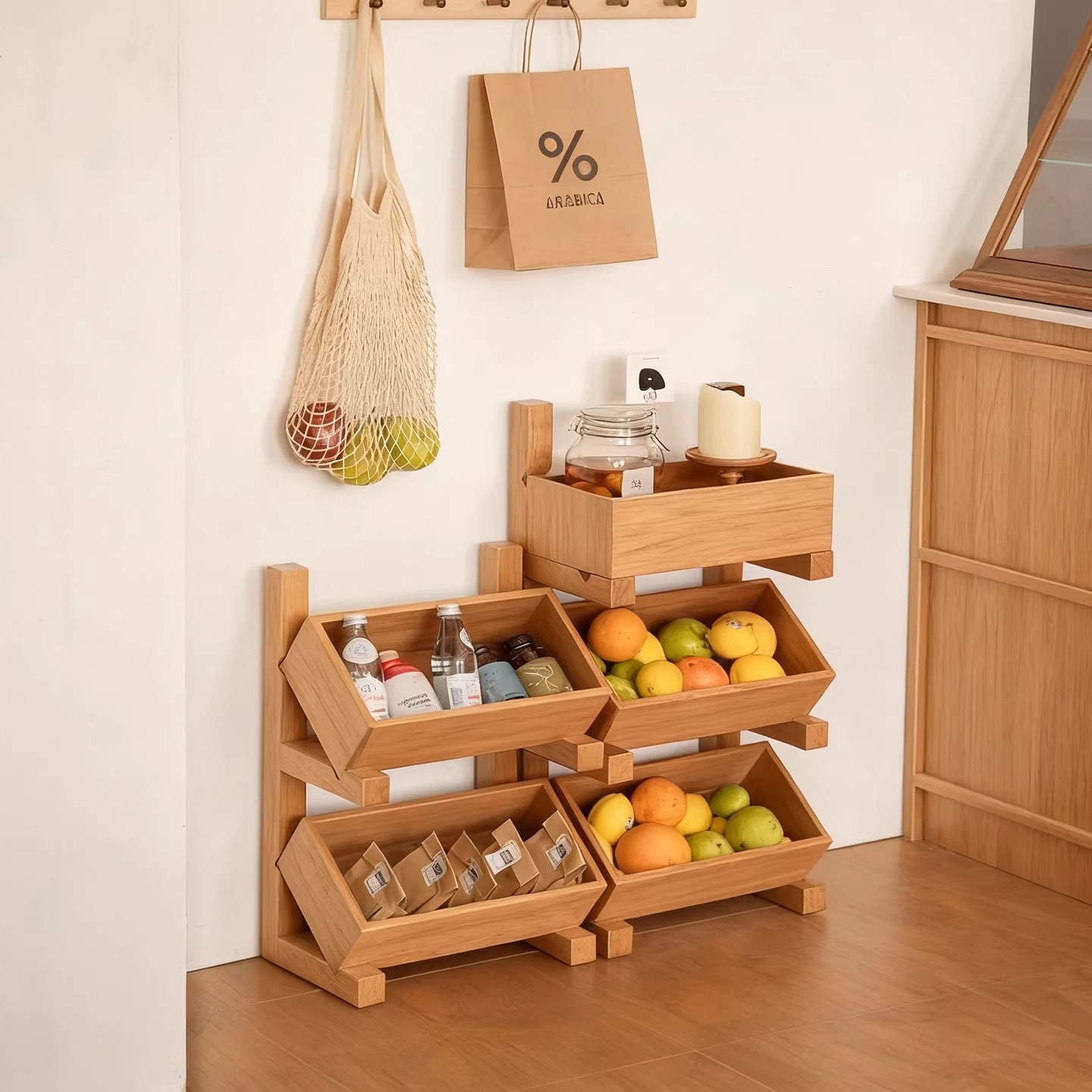 Estantes de madera sólida de almacenamiento de estantes de frutas y verduras de cocina comedor de bocadillos de sala de estar sofá estante de juguetes