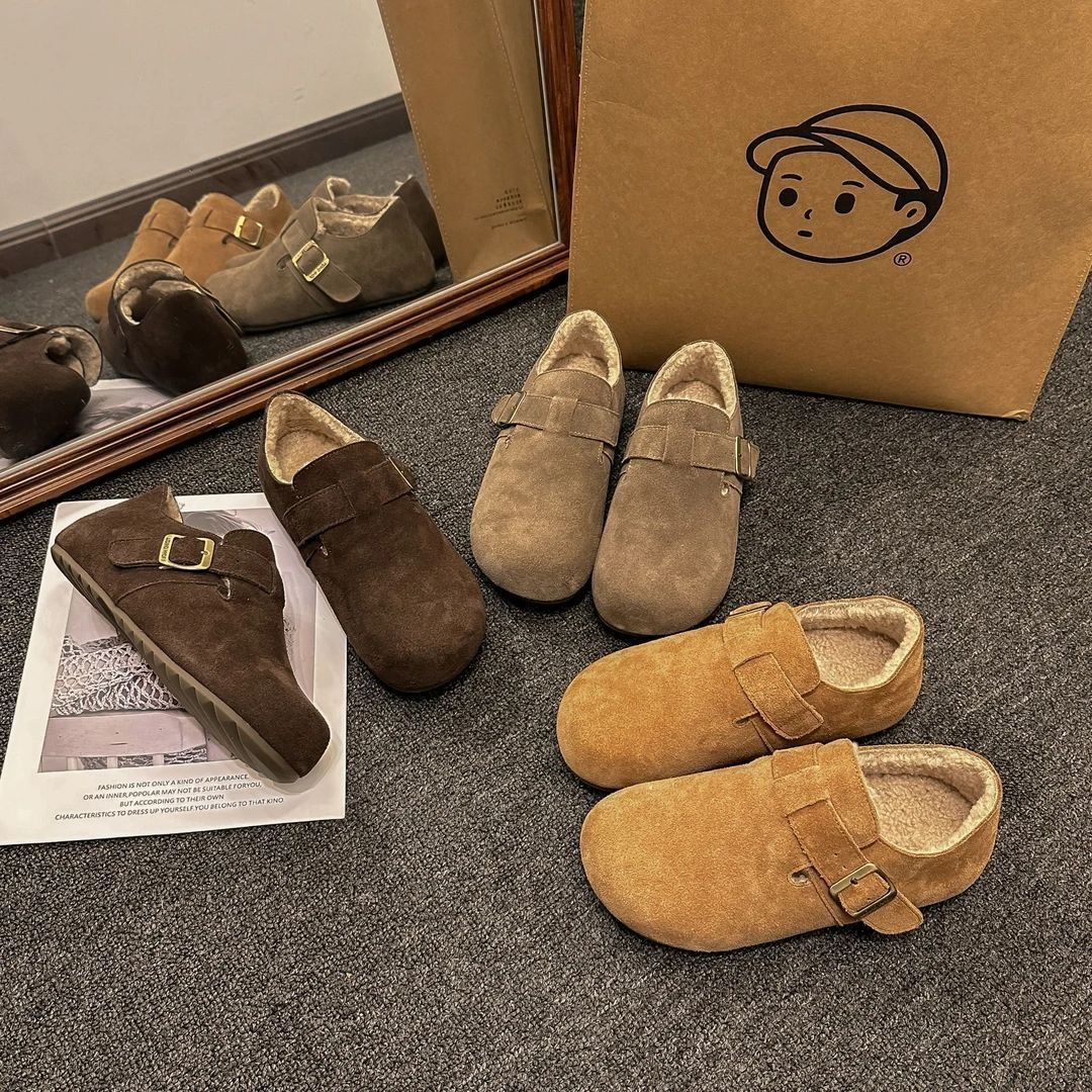 Nuevo todo incluido botones burken aumentando la altura interior y pelusa 2025 otoño invierno calentamiento ligero botones burken zapatos perezosos gruesos