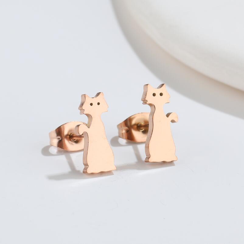 316 Stainless Steel Ear Needle Material 18K Gold, Real Gold Plated Plating Material PVD Coated 18K Gold Real Gold Plated Rabbit Turkey Cat 304 Stainless Steel Fashion Waterproof Non Tarnish Ear Studs