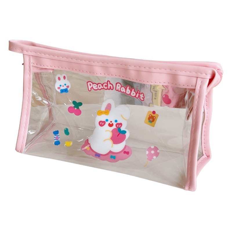 Bolsa de cosméticos transparente portátil de gran capacidad bolsa de almacenamiento de cosméticos ins style Student Stationery bolsa de almacenamiento de PVC al por mayor
