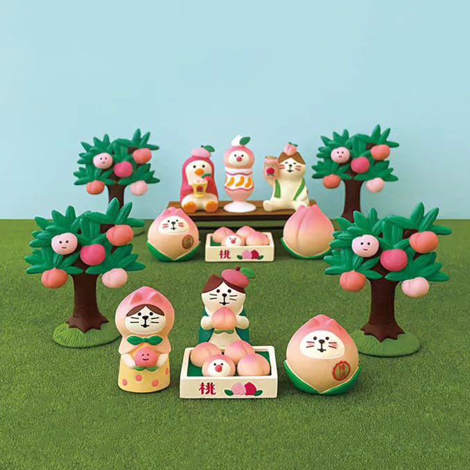 日式猫桃子摆件 创意潮玩手办盲盒装饰DIY手工配件树脂工艺品摆件|undefined