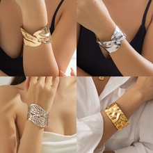 欧美跨境饰品 时尚设计感金属光面手镯 个性镂空几何交叉开口手环