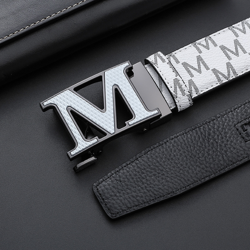 Genuine Leather Men's Belt With M Shape Automatic Buckle Casual_voghion.com